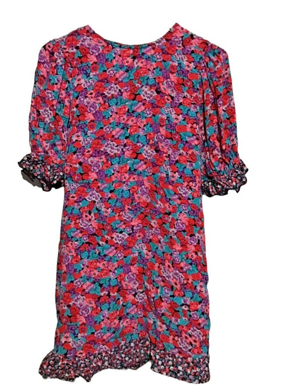Anthropologie Rixo Red Floral Puff Sleeve Mini Swing Dress size 4